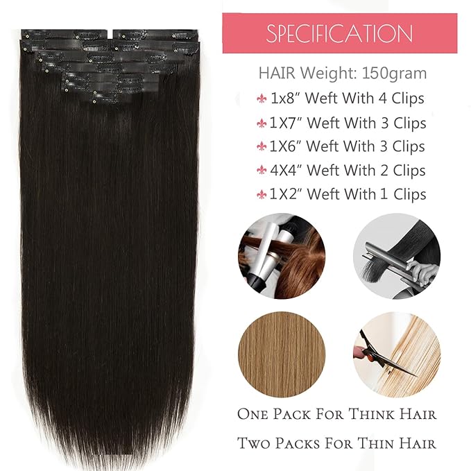 Loxxy Seamless Clip in Hair Extensions Real Human Hair Natural Black #1B 20inch Remy Clip in Human Hair Extensions for Thin Hair Pu Weft Clip on Hair Extensions Natural Hair 150gram 8pcs