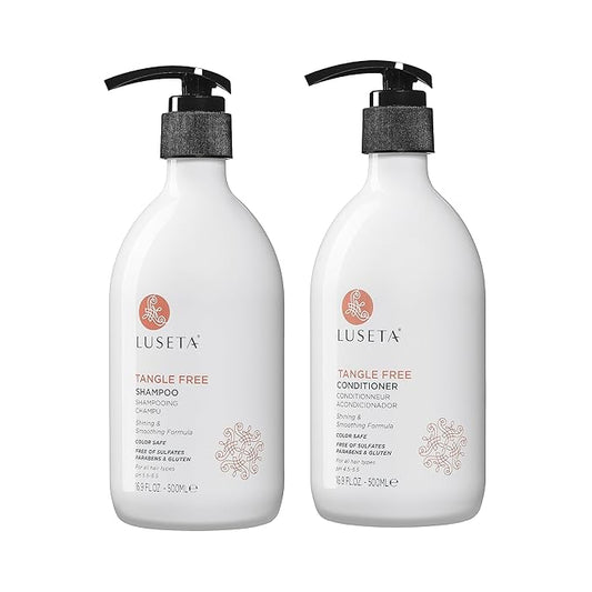 Luseta Tangle Free Routine Shampoo & Conditioner Set for Women and Men Sulfate Free Shampoo and Conditioner for Detangling with Keratin and Argan Oil, Color Safe for Curly and Wavy Hair 2 x 16.9oz