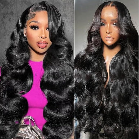 13x4 Body Wave Lace Front Wigs Human Hair Pre Plucked HD Lace Front Wigs Frontal Wigs for Women Glueless Wigs Human Hair Natural Black Color 24 Inch Body Wave Wig