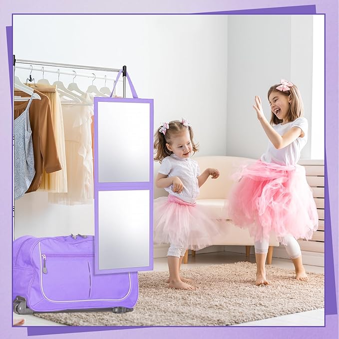 Travel Hanging Mirror 33.5 x 13.4 Inch Dance Bag Mirror Backstage Foldable Hanging Christmas for Gifts Dance Bag Dancers Artists Aestheticians Home Spa Events(Purple)