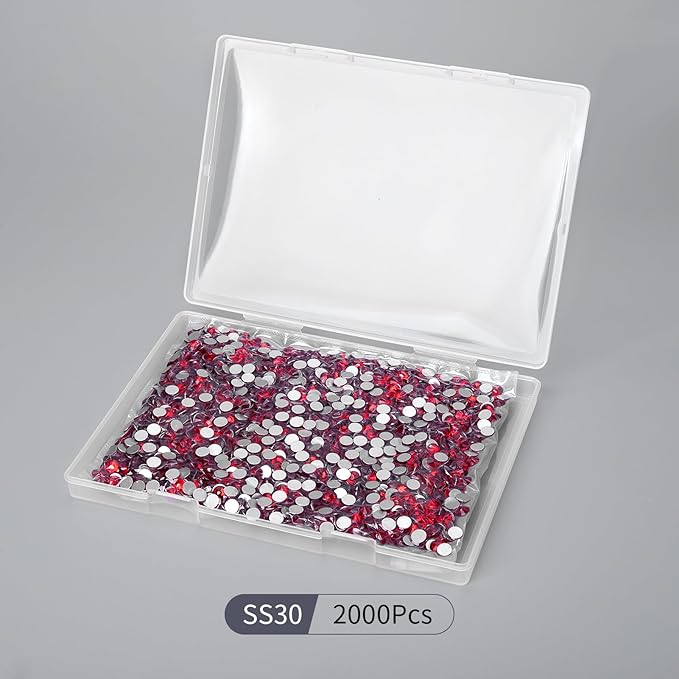 2000PCS Red Rhinestones Bulk, Flat Back Crystal Glass Stone Round Gems,SS30, 6.4-6.6mm