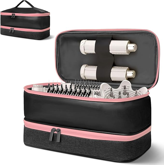 Travel Carrying Case for Shark Flex Style, Double Layer Hair Dryer Accessories Tools Storage Case, Waterproof PU Leather Organizer Bag for Shark Flexstyle/Dyson Airwrap Styler and Attachments (Black)