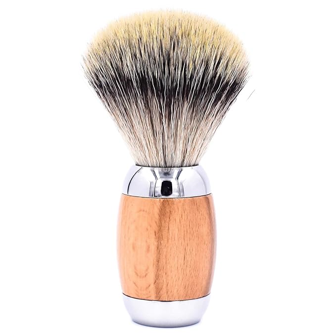 Taconic Shave's Synthetic Silvertip Luxury Shaving Brush – Deluxe Beechwood and Chrome Handle - Shaving Stand Included