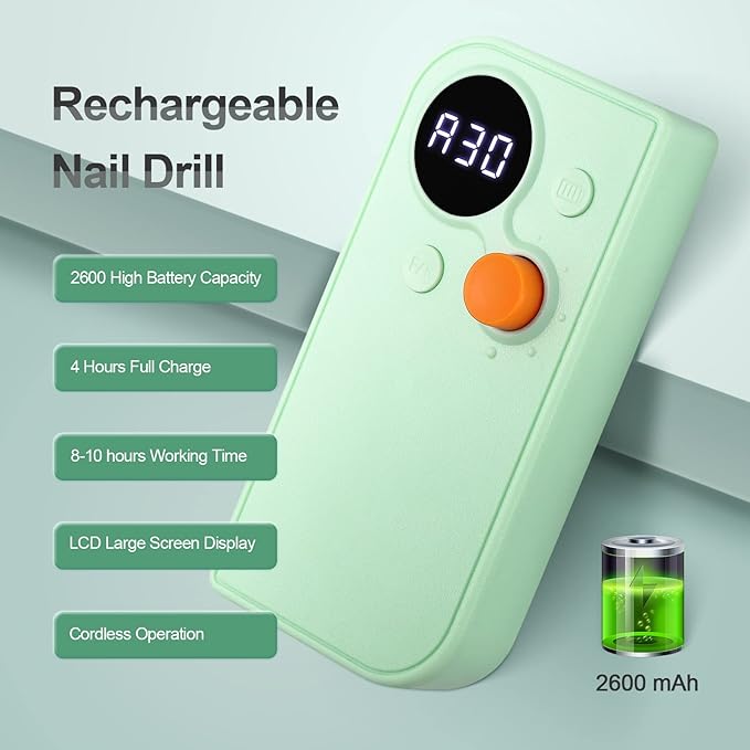 Professional Portable Nail Drill Kit Rechargeable Nail Machine Electric Cordless E-File Nail Drill Set with 7 Nail Bits, Manicure Pedicure Tool