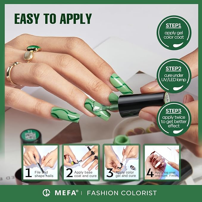 MEFA Green Gel Nail Polish, 6 Colors Green Glitter Nail Polish Gel Dark Avocado Sage Evergreen Sparkle nail Polish Set Soak Off Nail Art DIY Salon Manicure Nail Art Gifts for Women