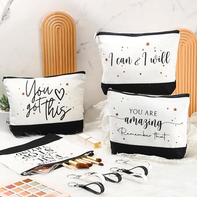 Sanwuta 48 Pcs Mother's Day Thank You Gifts Bag Bulk for Women 24 Make up Bags 24 Appreciation Keychains for Teacher Nurse(Stylish)