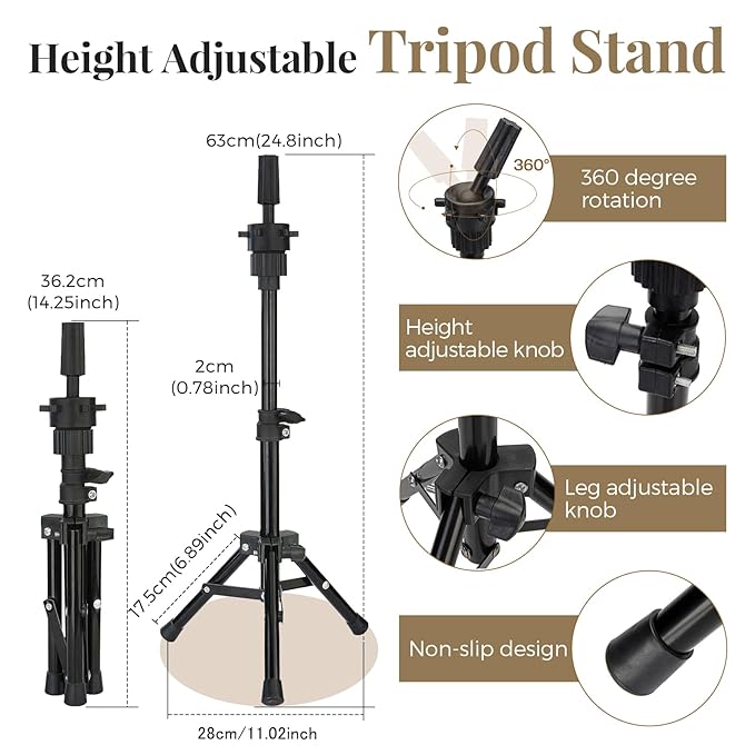 28 Inch Mannequin Head 60% Real Hair with Tripod Stand,Make up Cosmetology Manikin Practice Doll Head with Hair,Braiding Hairdressing Head for Hair Styling with Table Clamp + DIY Hair Styling Set #4