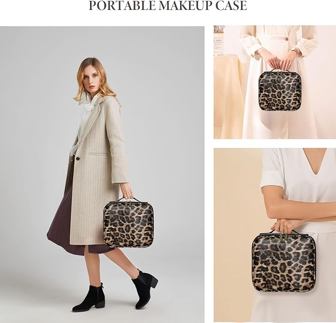 Travel Makeup Bag with LED Lighted Mirror, Cosmetic Makeup Organizer Bag with 3 Color Setting, Makeup Train Case with Adjustable Dividers for Women Makeup Brushes Jewelry Accessories