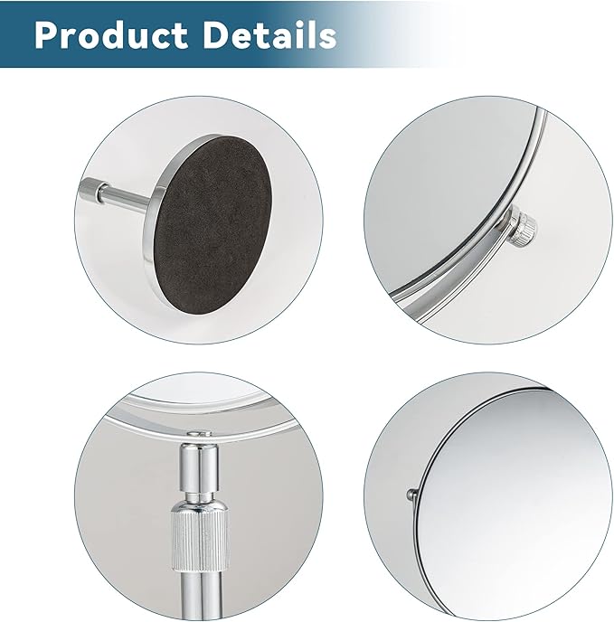 17" Tall Tabletop Magnifying Makeup Mirror Height Adjustable Vanity Mirror 1X/10X Magnification, 8" Large Double-Sided 360° Swivel Classic Round Desktop Make Up Mirror for Bathroom & Bedroom, No Light