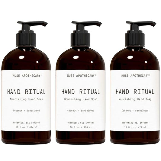 Muse Apothecary Hand Ritual - Aromatic and Nourishing Hand Soap, Infused with Natural Aromatherapy Essential Oils - USDA Certified Biobased - 16 oz, Coconut + Sandalwood, 3 Pack