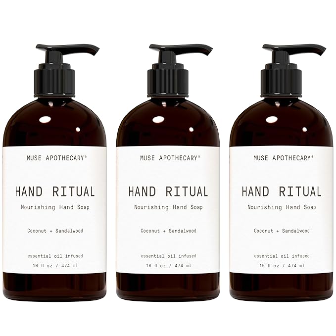 Muse Apothecary Hand Ritual - Aromatic and Nourishing Hand Soap, Infused with Natural Aromatherapy Essential Oils - USDA Certified Biobased - 16 oz, Coconut + Sandalwood, 3 Pack