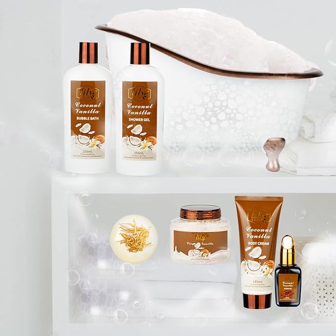 Mothers Day Gifts for Mom - 7-Piece Nourishing Bath & Body Gift Set for Women, Bath Collection with Bath Bomb | Perfect Christmas, Birthday Gifts, Luxury Self Care Kit, All Occasion Gift for Her & Him