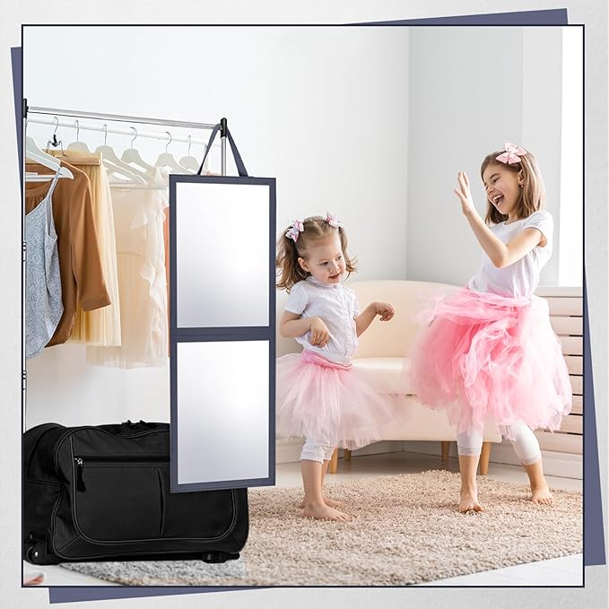 Travel Hanging Mirror 33.5 x 13.4 Inch Dance Bag Mirror Backstage Foldable Hanging Christmas for Gifts Dance Bag Dancers Artists Aestheticians Home Spa Events(Grey)
