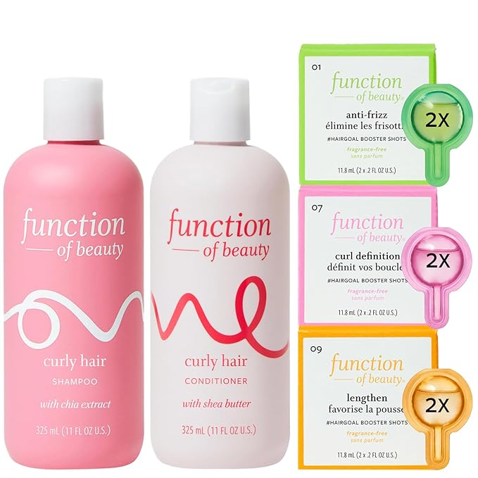 Function of Beauty Curly Hair Shampoo + Conditioner (11 oz Each) + Curl Definition, Anti-Frizz & Lengthen #HairGoal Boosters Set - Sulfate-Free - Define, Shape and Moisturize Natural Curls