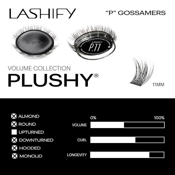 Lashify Plushy 11mm Gossamer Lashes in Black, Easy DIY False Lashes for a Voluminous Yet Still Natural Look