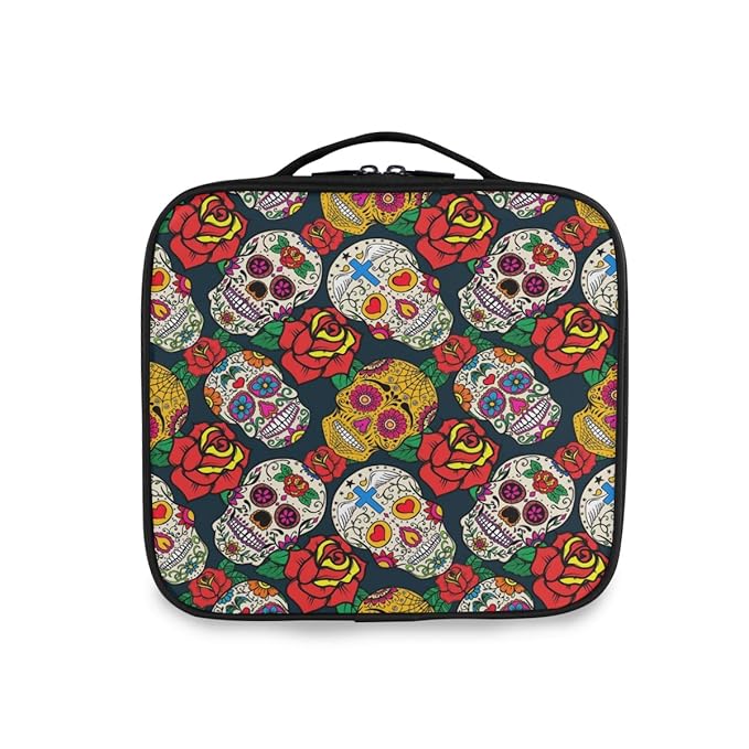 ALAZA Colorful Sugar Skulls and Roses Makeup Organizers Storage Travel Bag Toiletry Bags
