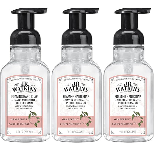 J.R. Watkins Foaming Hand Soap with Pump Dispenser, Moisturizing Foam Hand Wash, All Natural, Alcohol-Free, Cruelty-Free, USA Made, Grapefruit, 9 fl oz, 3 Pack