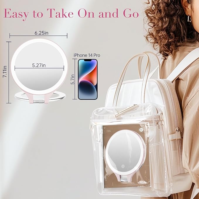 Magnifying Mirror with Light 10X/1X, Double Sided travel mirror with light, Rechargeable makeup mirror with 3 color setting Adjustable stand Lighted mirror Vanity Portable Desk Cosmetic Mirror