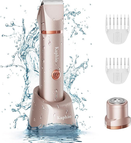Bikini Trimmer for Women Pubic Hair: 2 in 1 Eletctric Razors for Women - Rechargeable Eletctric Shaver - IPX7 Waterproof Bikini Trimmer for Underarm Leg Arm Body (Rose Gold)