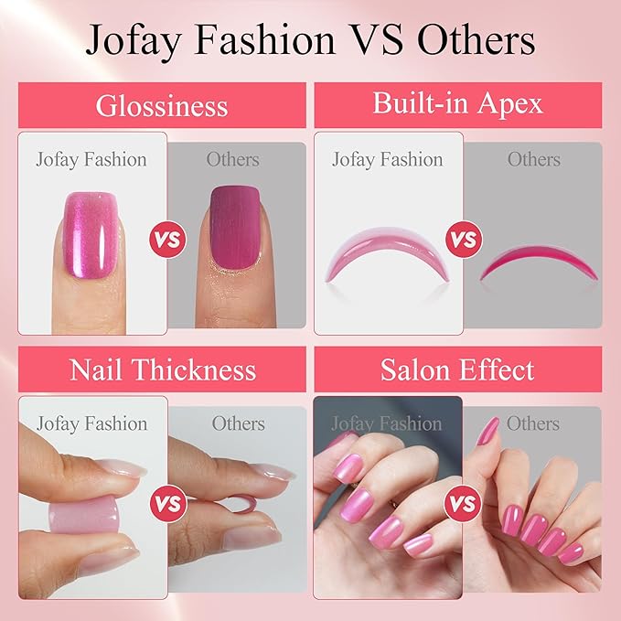 Press on Nails Short 5 Styles, Jofay Fashion 160Pcs Salon-Like Fake Nails with Chrome/Rainbow Laser/Chasing Light Cat Eye Designs, Acrylic French Tip Press on Nails Glue on Nails Stick on Nails