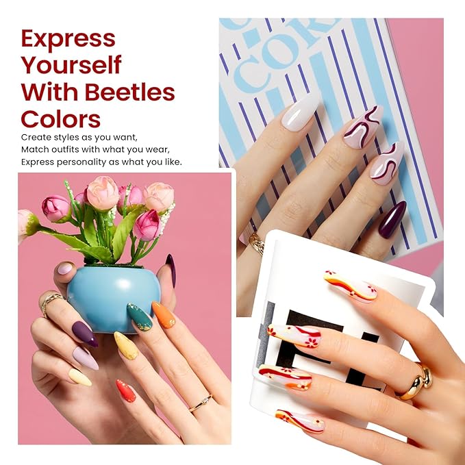 Beetles Gel Nail Polish Kit with Uv Light 53 Pcs Christmas Gift for Women 32 Colors Red Blue Glitter Gel Polish Set Base Top Coat Cuticle Oil and Builder Blooming Gel