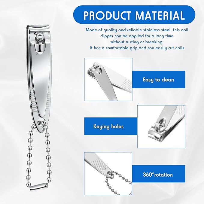 Chumia 144 Pieces Nail Clippers Set Stainless Steel Metal Nail Cutter Fingernail Toenail Clippers Bulk Silver Cutter Fingernails for Adults Men Women with Keychain