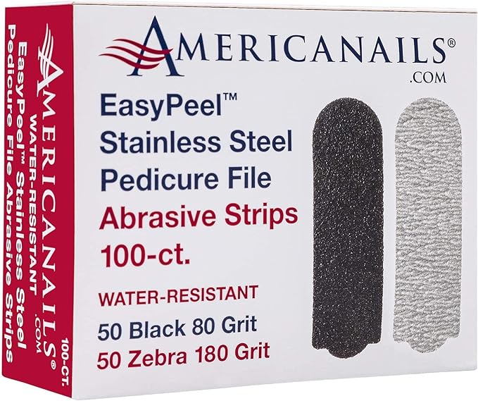 Americanails Stainless Steel Pedicure File Kit with EasyPeel Abrasive Strips and The EasyPeel Pedciure Abbrasive Strips for Foot File (2 Pack Bundle)