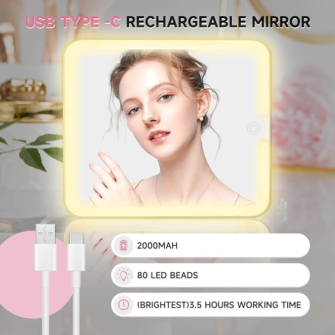 Leeora&Leekoo Makeup Box with LED Mirror & Aluminum Frame, Compact Multi-Layer Cosmetic Organizer - Portable ABS Travel Train Case for Makeup Storage(Gift for Girlfriend/Daughter) (Pink1)