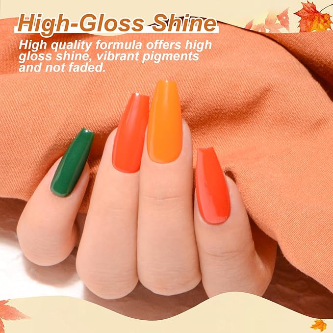 Gel Polish Nail Set 20 Colors with 3Pcs Glossy & Matte Top Coat and Base Coat, Orange Brown Burgundy Green Sparkle Glitters Colorful Gel Polish Set For Mother's Day