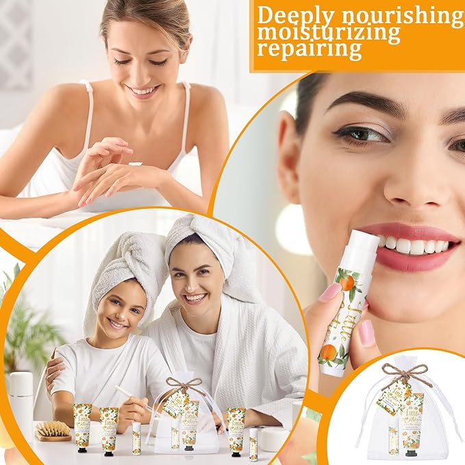 48 Sets 192 Pcs Baby Bridal Shower Hand Cream and Lip Balm Gift Baby Shower Wedding Party Favor Travel Size Hand Lotion and Lip Balm Bulk with Organza Bags Tags for Guests(Little Cutie)