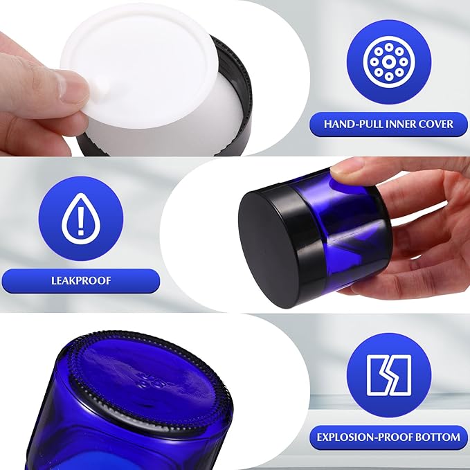 Domensi 32 Pcs 2 oz Glass Jars with Lids Travel Size Round Leakproof Empty Cosmetic Jars with Inner Liners Lid for Storing Makeup Lotions Face Cream Ointments Candle DIY Making(Cobalt Blue)
