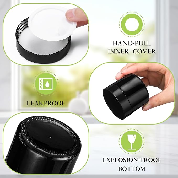 Domensi 32 Pcs 2 oz Glass Jars with Lids Travel Size Round Leakproof Empty Cosmetic Jars with Inner Liners Lid for Storing Makeup Lotions Face Cream Ointments Candle DIY Making(Black)