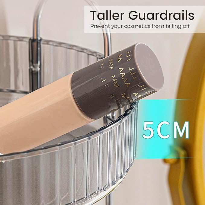 Aveniee Rotating Makeup Organizer for Vanity, 3 Tier Perfume Skincare Organizers and Storage for Bathroom Countertop, Clear Spinning Counter Cosmetic Holder for Dresser(Grey)