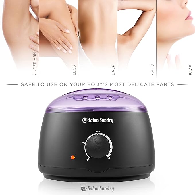 Salon Sundry Portable Electric Hot Wax Warmer Machine for Hair Removal - Black with Purple Lid