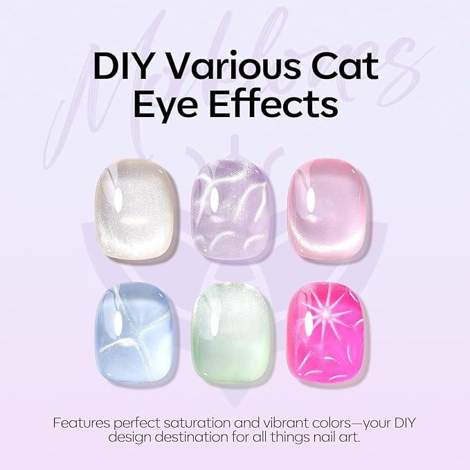 modelones Cat Eye Gel Nail Polish, 6 Colors Glitter Summer Pink Blue Green Blue Gel Polish Set with Magnet Sparkle Translucent Nail Gel Polish Kit Soak Off Led Nail Art Manicure Salon DIY Gifts