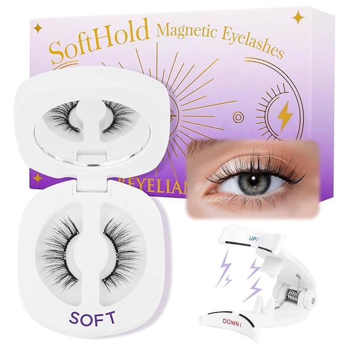 BEYELIAN Magnetic Eyelashes, Soft Natural Look Magnetic Lashes Kit, Magnets False Eyelashes with Applicator Reusable No Glue Needed Eyelashes Easy to Wear and Remove (1 Pair,SME013)