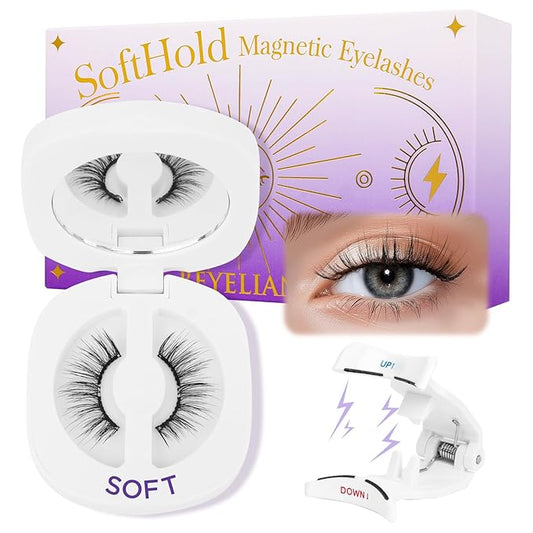 BEYELIAN Magnetic Eyelashes, Soft Natural Look Magnetic Lashes Kit, Magnets False Eyelashes with Applicator Reusable No Glue Needed Eyelashes Easy to Wear and Remove (1 Pair,SME013)