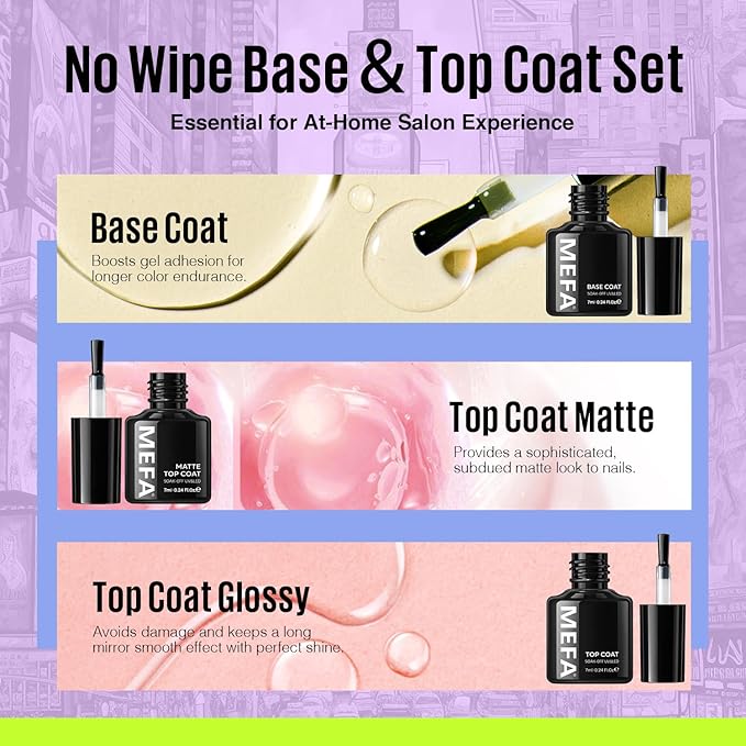 MEFA 35 Pcs Gel Nail Polish Set, 32 Colors All Seasons Collection Gel Nail Polish Set with Matte/Glossy Base Top Coat Manicure DIY Salon Home Decoration Beginners Gifts for Women