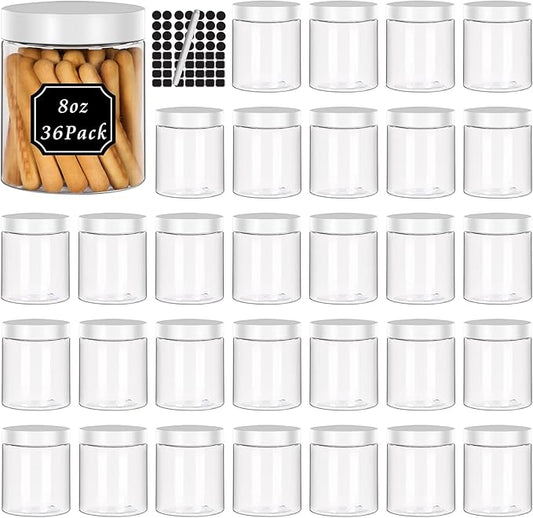 8 oz Plastic Jars with White Lid,36 Pack Refillable Food Jars | Canisters with Screw Lids,Clear Empty Slime Containers for Kitchen Food Storage,Cosmetic,Art Crtafts