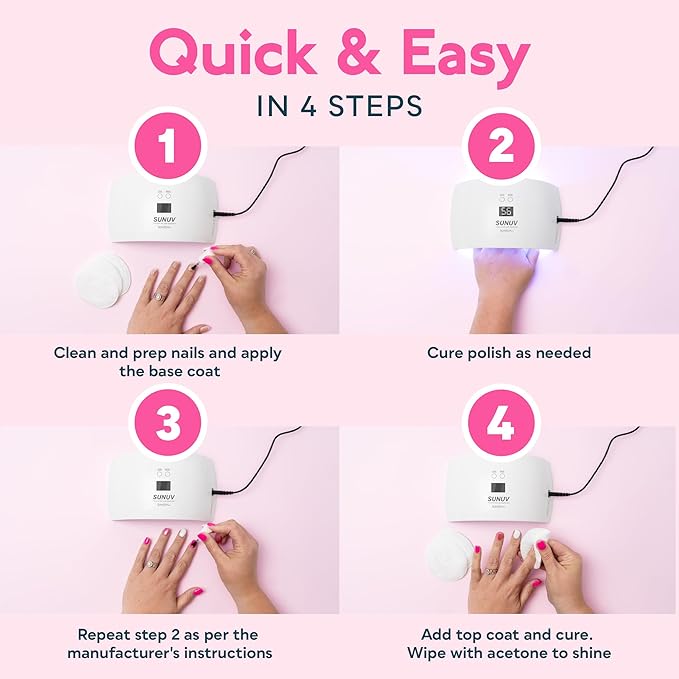 SUNUV UV Light for Nails, Dryer for Gel Polish with Sensor 2 Timers and Display SUN9X Plus UV Nail Lamp Pink