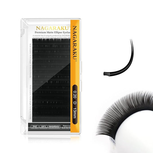 NAGARAKU Double Tips Ellipse Eyelash Extensions Lighter Thinner Split Tips Flat False Lashes 5 Trays in 1 Pack 0.15 C curl 11/12/13/14/15mm Soft Faux Mink Individual False Lash 16 Rows