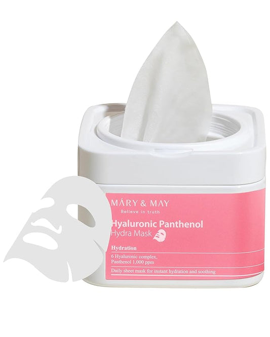 Mary&May Hyaluronic Panthenol Hydra Mask - Daily Pull Out Sheet Mask for Intense Moisturizing and Soothing - Korean Skincare, Hypoallergenic, Cruelty-Free, 30 Sheets