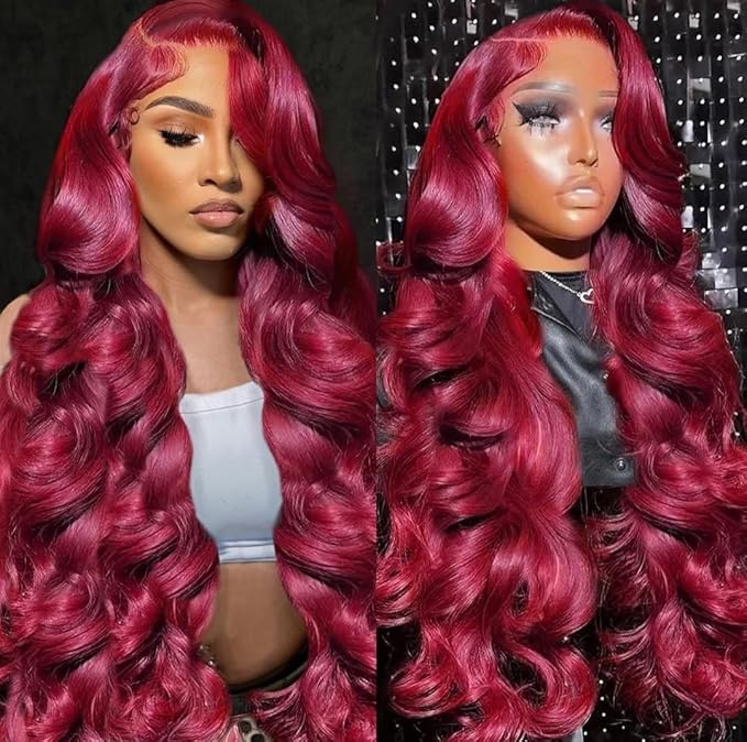 AIRDOT 99J Burgundy Lace Front Wigs Human Hair 13x6 Body Wave Lace Front Wigs Human Hair Pre Plucked with Baby Hair 180% Density Red Burgundy Wig Human Hair HD Lace Frontal Wigs for Women 28 Inch