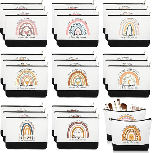 Sieral 30 Pcs Rainbow Canvas Makeup Bags Bulk Employee Appreciation Gifts Graduation Inspirational Cosmetic Bags Thank You Gifts for Teacher Secretary Coworker Volunteer Nurse(Cute)