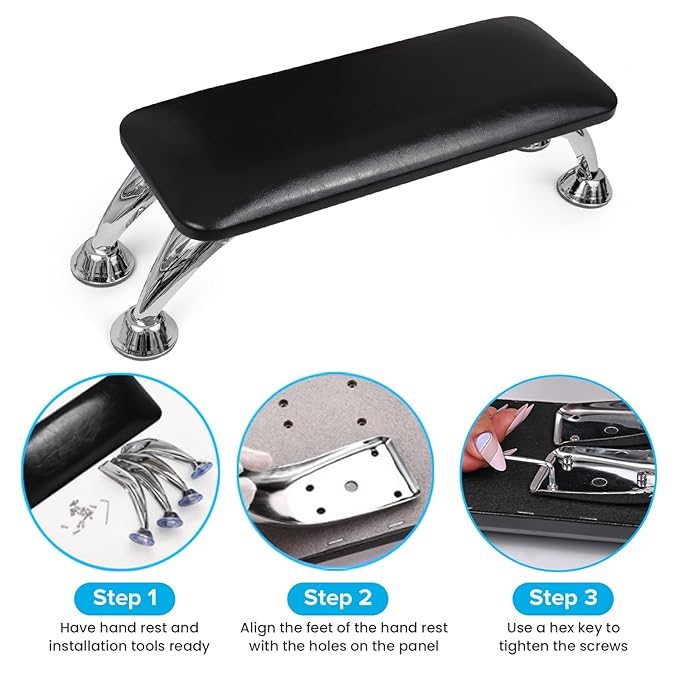 Arm Rest for Nails Tech, Easy Clean Nail Arm Rest, Comfortable, Supportive Hand Rest for Manicures and Pedicures, Salon-Quality Armrest with PU Leather for Nail Art (Black)