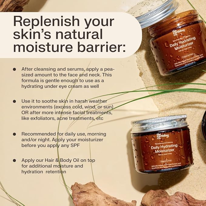 The Earthling Co. Daily Hydrating Moisturizer - Natural, Moisturizing Face Cream for AM & PM - Non-comedogenic and Fragrance-free with Hyaluronic Acid for Sensitive, Dry, and Oily Skin (2.0 fl oz)