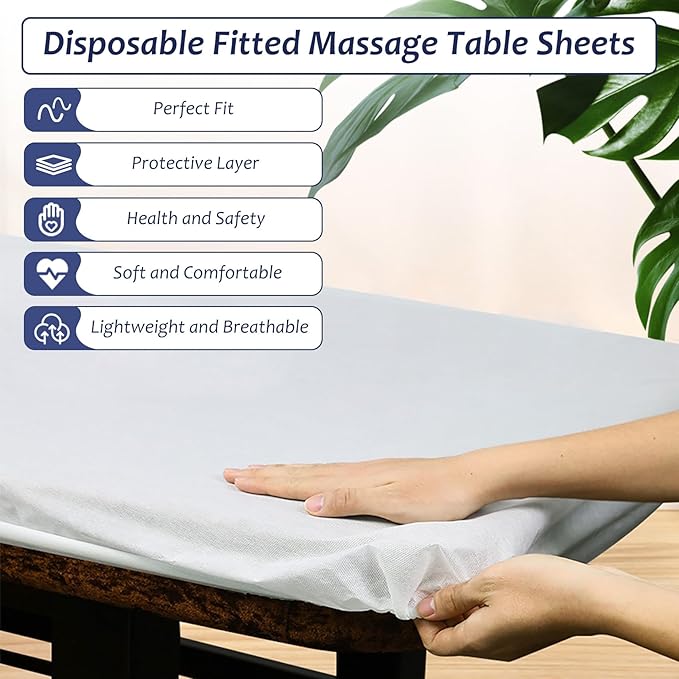 30PCS Disposable Fitted Massage Table Sheets, Heavy Duty Elastic Disposable Bed Cover, Breathable Disposable Fitted Sheets for Spa White Non Woven Fabric 36 x 85 Inch