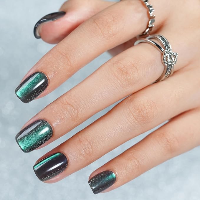 Chameleon Press on Nails Short - Cat Eye Square Glue on False Nails, Stick On in 32 Sizes - 160PCS Soft Gel Fake Nails Kit