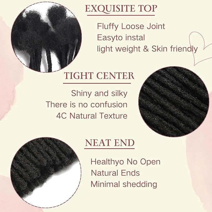 4 Inch Loc Extensions Human Hair 0.4cm Thickness 30 Strands 100% Full Handmade Permanent Dreadlock Extensions Real Human Hair For Women Men Kids Can Be Dyed Bleached Curled (Width 0.4cm Natual Black)