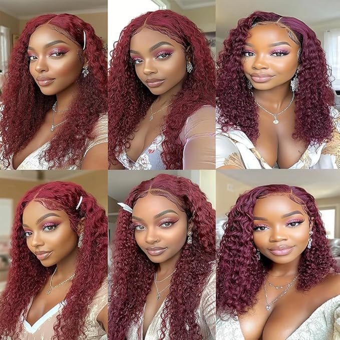 Burgundy Human Hair Kinky Curly Bundles Wine Red Curly Bundles 8a Grade Double Weft Weave Brazilian Human Hair Soft and Silky for Black Women 20 22 24 Inch